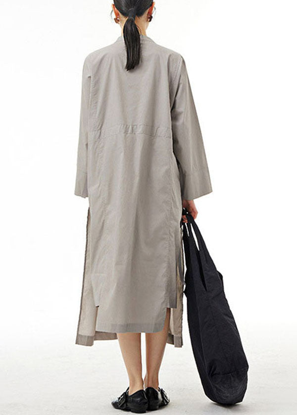 Organic Grey Pockets Wrinkled Patchwork Cotton Dress Spring LY1170 - fabuloryshop