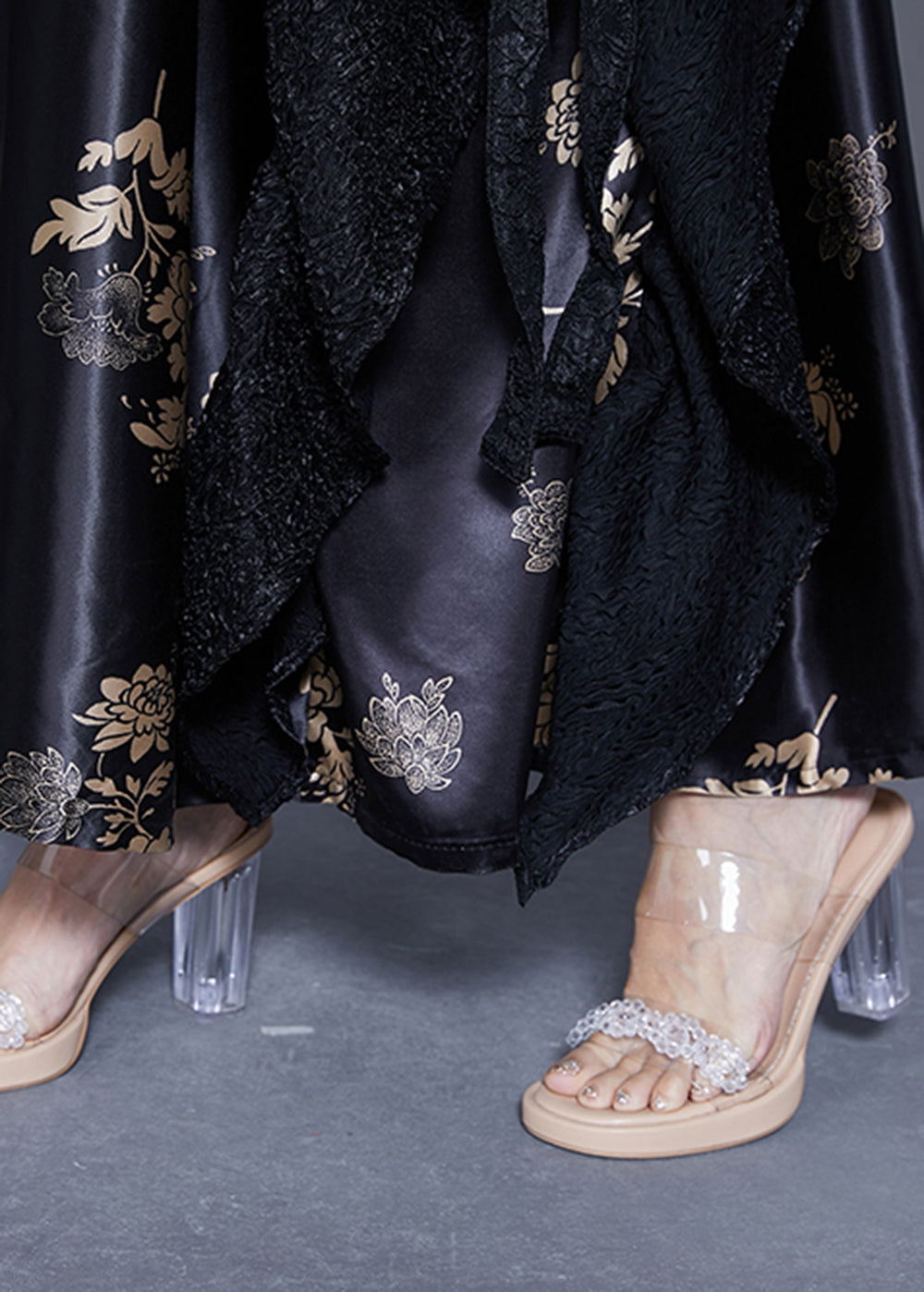 Original Design Black Oversized Patchwork Exra Large Hem Silk Dress Spring LY3634 - fabuloryshop