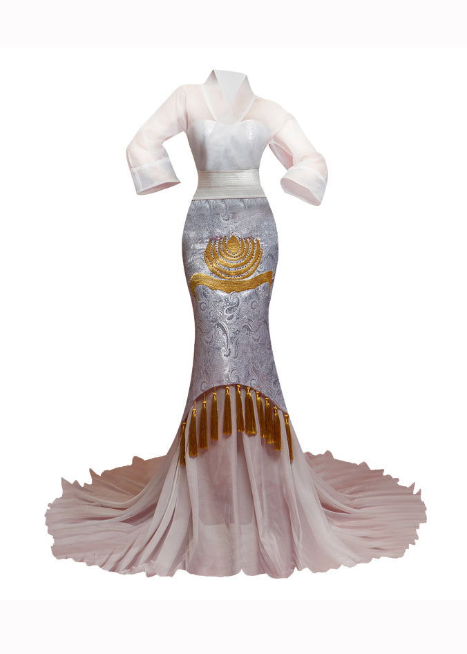 Original Embroideried Tasseled Party Long Tail Evening Dress 2023 New Ada Fashion