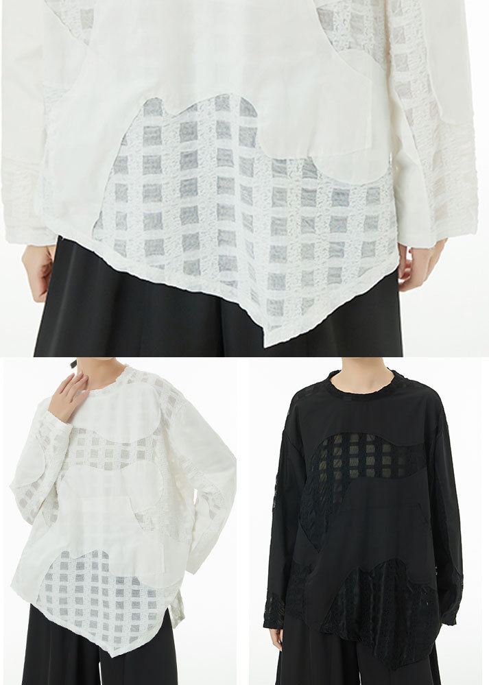 Plus Size Black Asymmetrical Patchwork Cotton Top Spring TS1051 - fabuloryshop