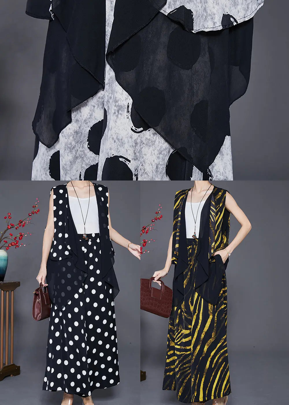 Plus Size Black Asymmetrical Patchwork Cotton Two Pieces Set Fall Ada Fashion