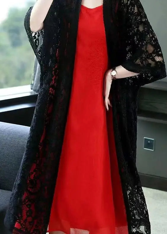 Plus Size Black Hollow Out Lace Cardigans Summer Ada Fashion