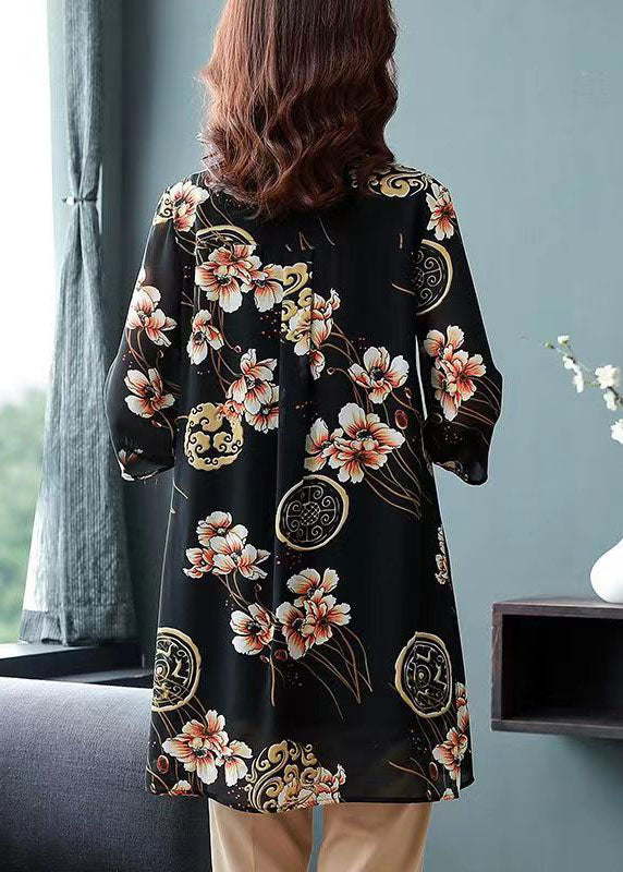 Plus Size Black Peter Pan Collar Print Patchwork Chiffon Shirts Tops Summer TF1027 - fabuloryshop