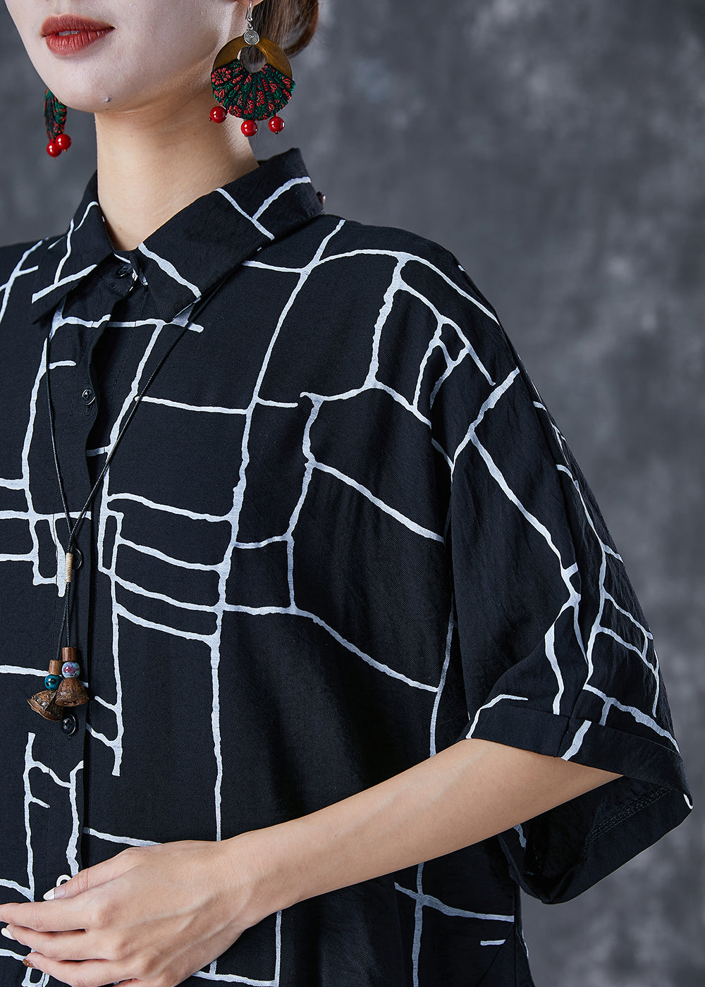 Plus Size Black Print Pockets Cotton Maxi Dress Summer Ada Fashion