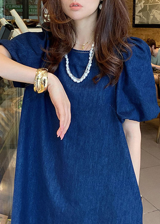 Plus Size Blue O-Neck Patchwork Cozy Mid Denim Dresses Short Sleeve LY2644 - fabuloryshop