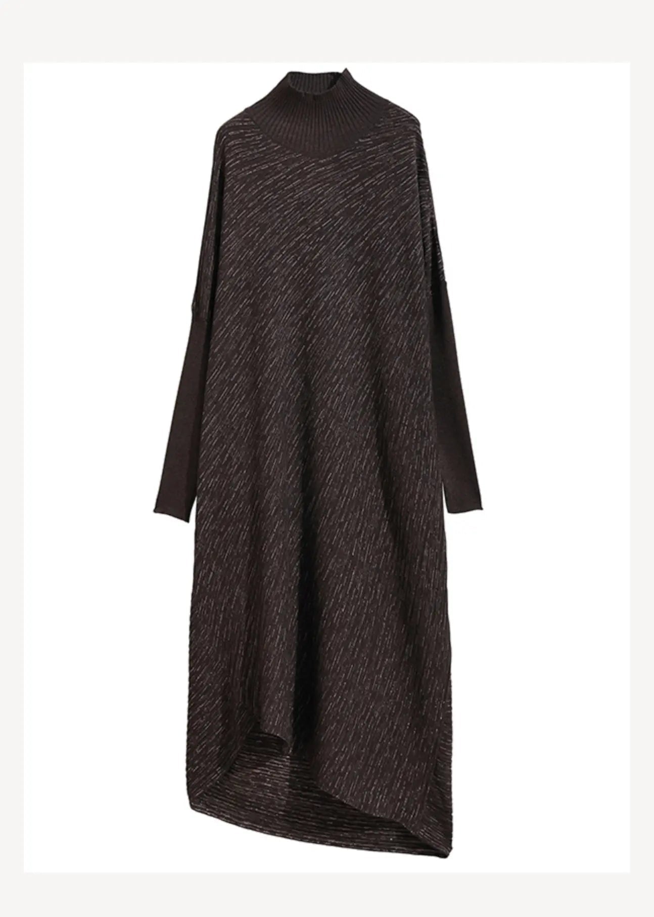 Plus Size Chocolate Hign Neck Patchwork Woolen Sweater Dress Winter Ada Fashion
