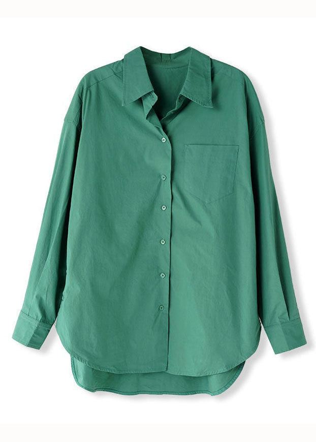 Plus Size Green Peter Pan Collar Button Patchwork Cotton Shirts Long Sleeve LY3844 - fabuloryshop