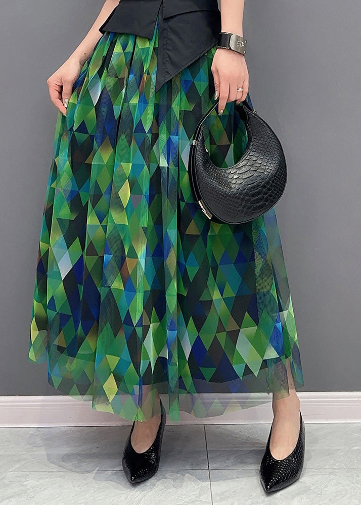 Plus Size Green Print Patchwork High Waist Tulle Skirts LY4328 - fabuloryshop