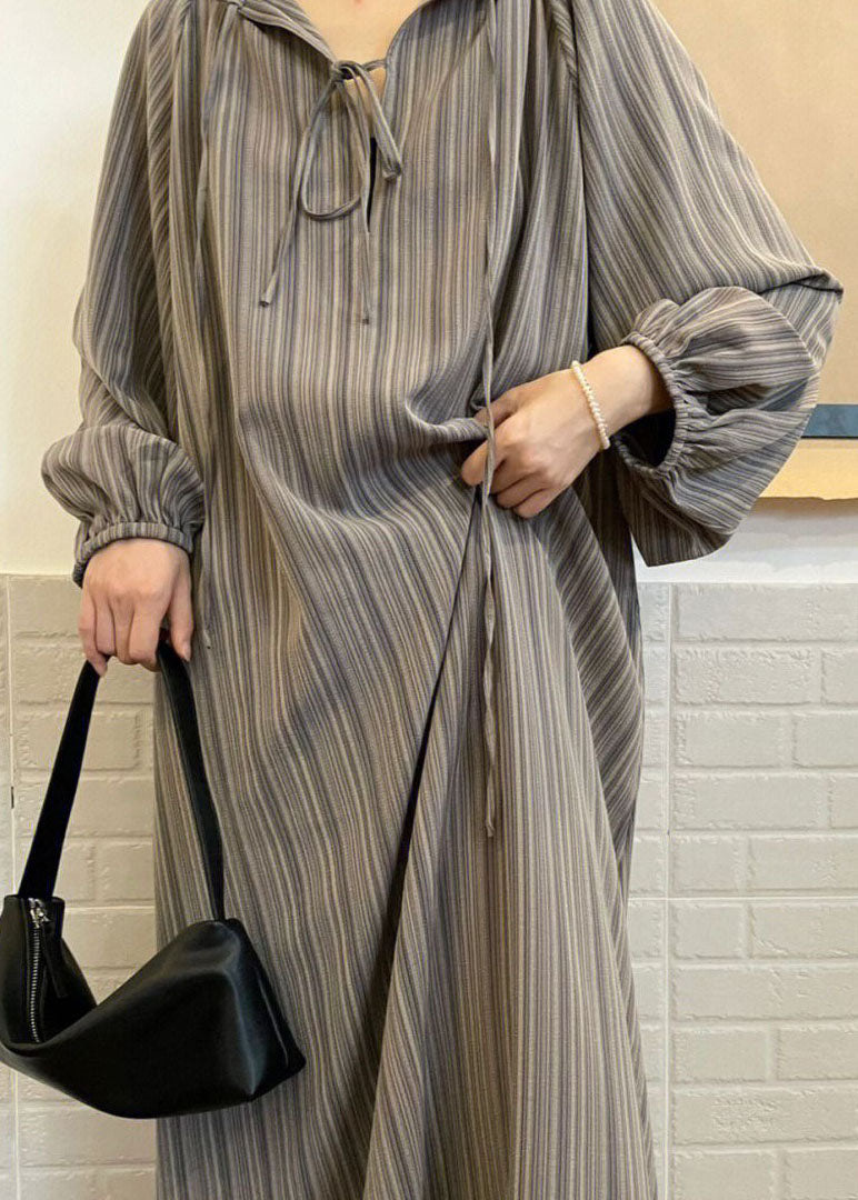 Plus Size Grey Striped Patchwork Cotton Two Pieces Set Pajamas Long Sleeve LY2805 - fabuloryshop