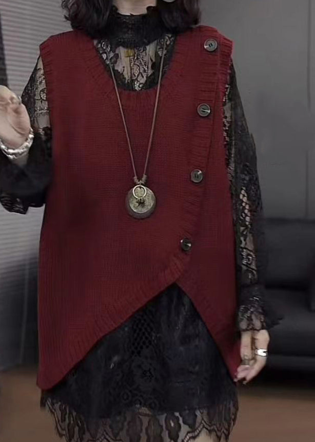 Plus Size Mulberry Asymmetrical Patchwork Knit Vest Sleeveless Ada Fashion