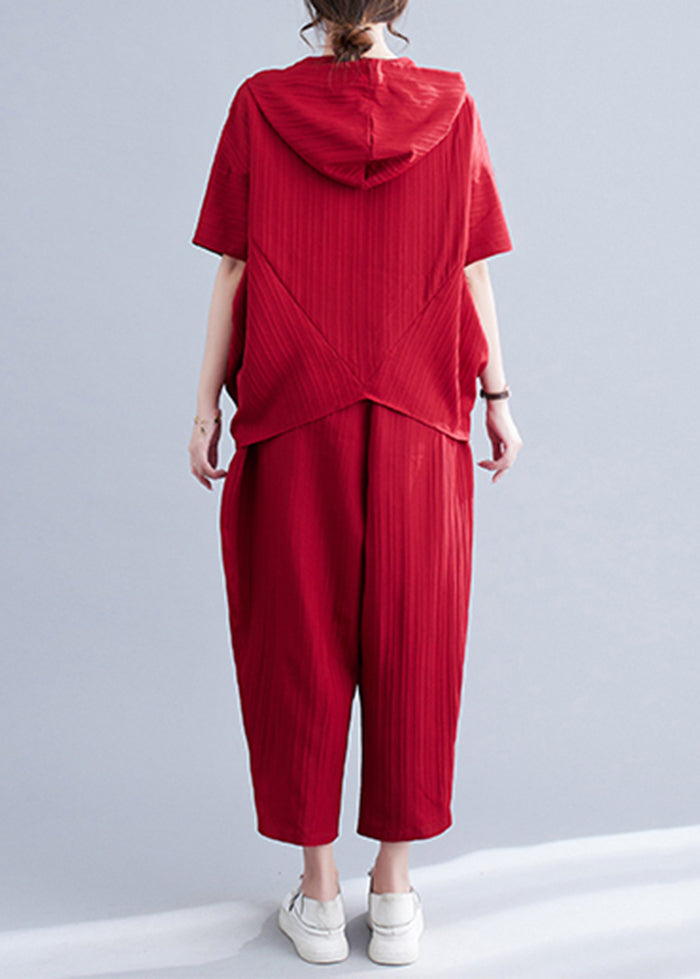 Plus Size Mulberry Hooded Patchwork Two Piece Set Batwing Sleeve LY7334 - fabuloryshop