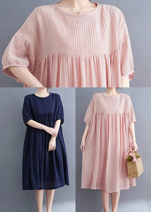 Plus Size Navy Wrinkled Exra Large Hem Cotton Vacation Dress Summer Ada Fashion