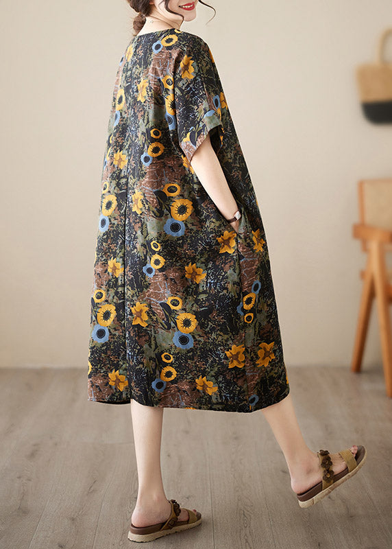 Plus Size O-Neck Print Maxi Dresses Short Sleeve LY3054 - fabuloryshop