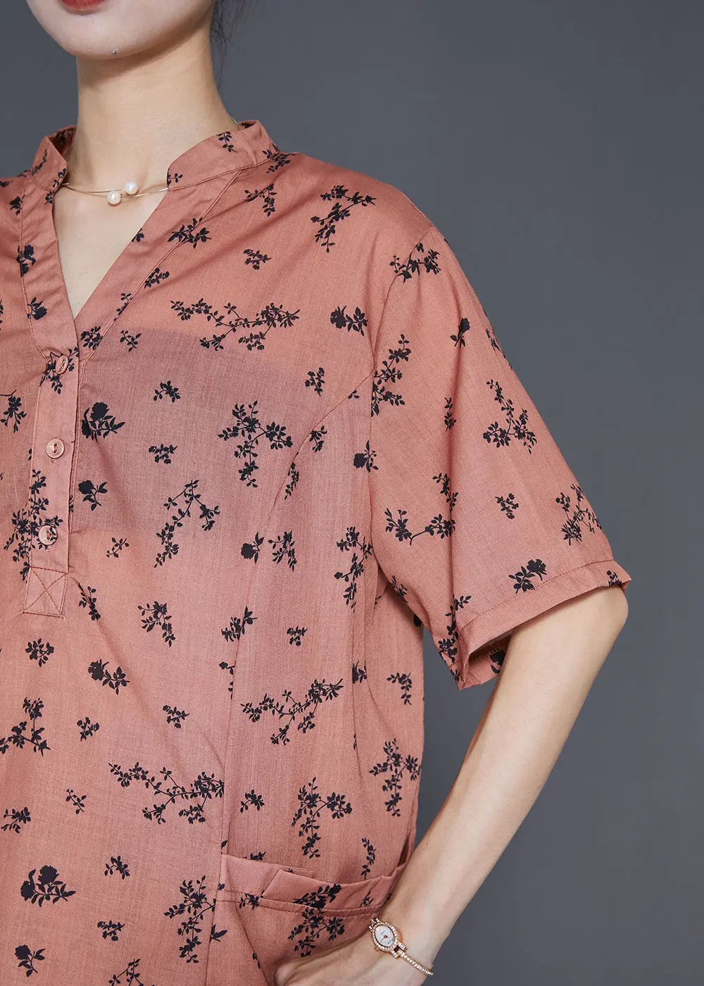 Plus Size Orange Oversized Print Pockets Cotton Two Pieces Set Summer Ada Fashion