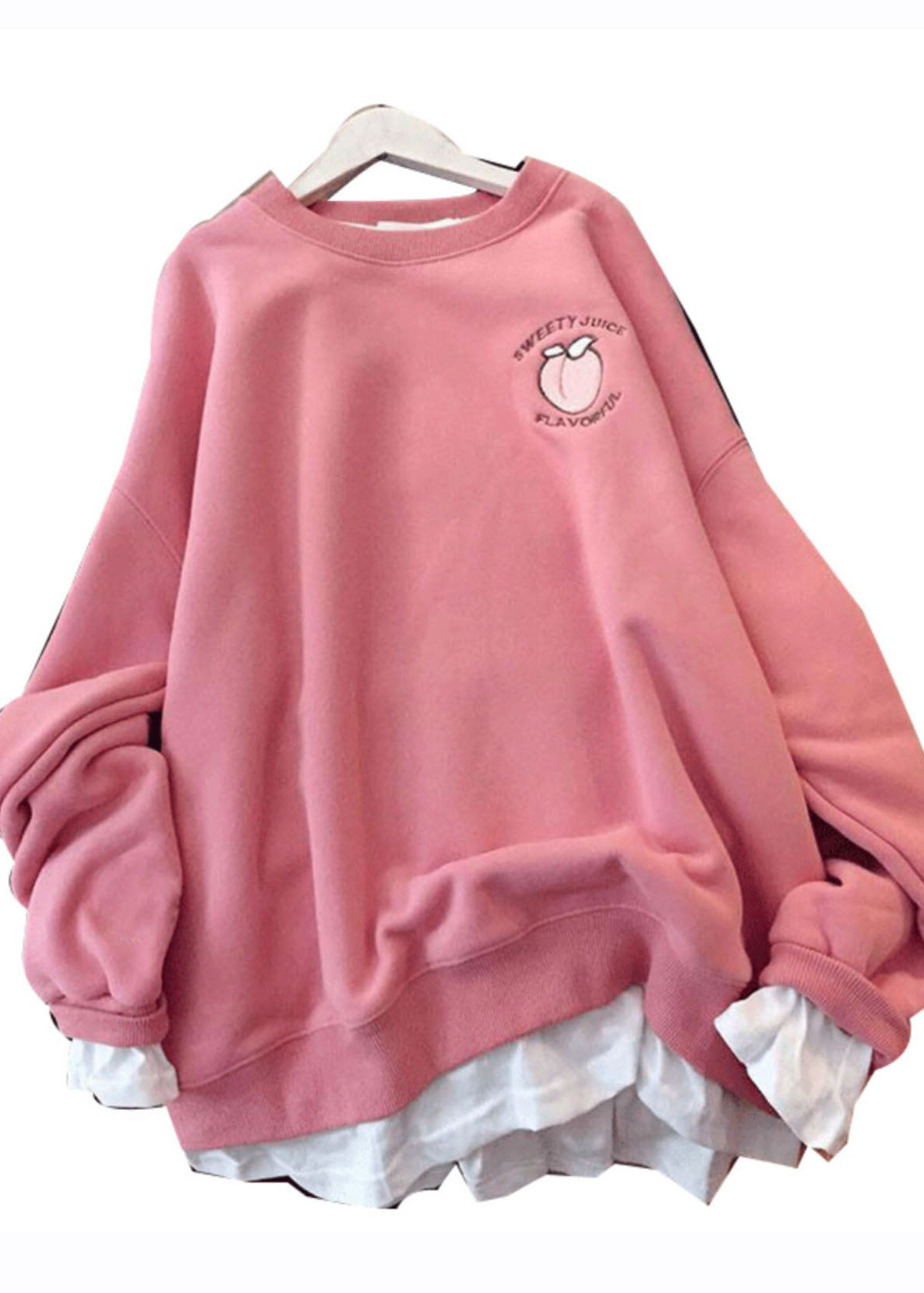 Plus Size Pink O-Neck Print Patchwork Fleece Sweatshirt Winter Ada Fashion