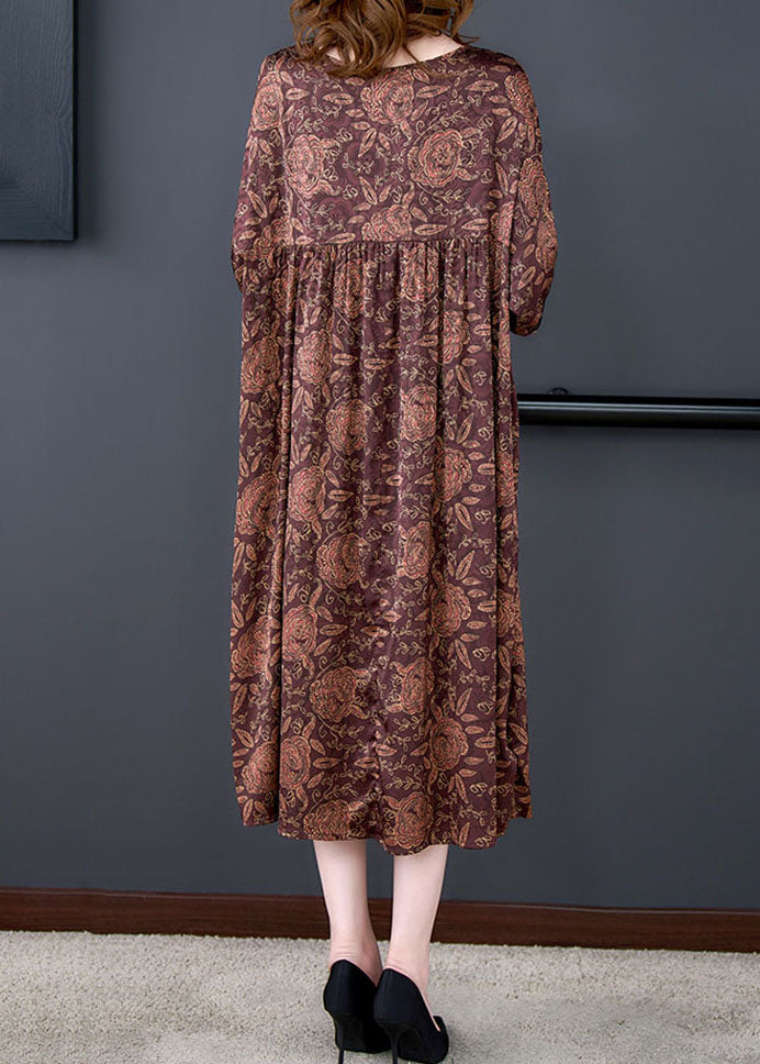 Plus Size Red O Neck Print Wrinkled Patchwork Silk Dress Summer LY5958 Ada Fashion