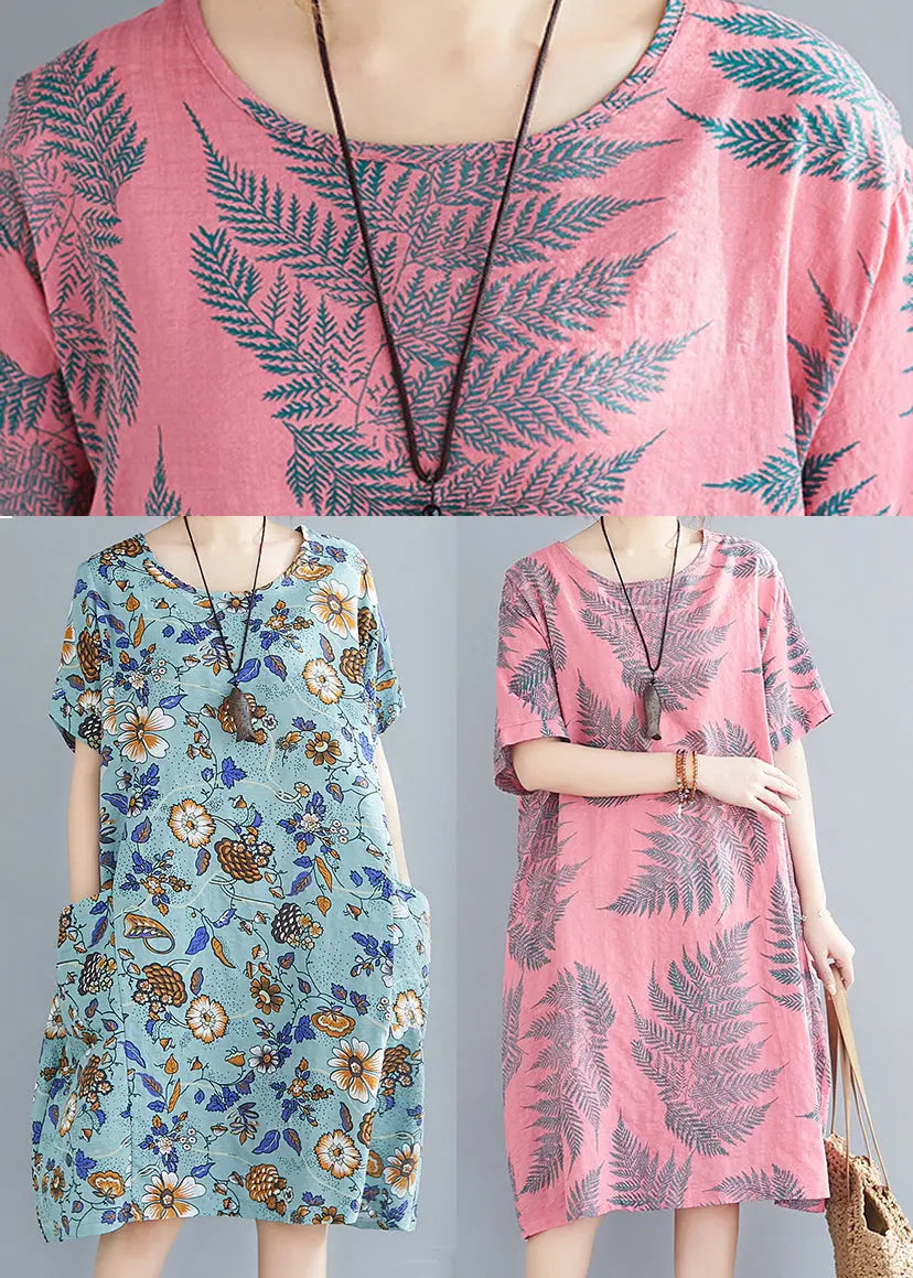 Plus Size Rose Oversized Print Cotton Holiday Dress Summer Ada Fashion