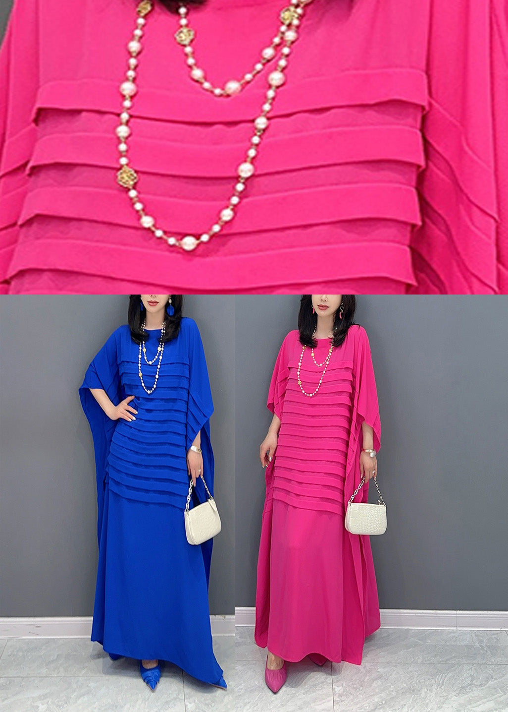 Plus Size Rose Patchwork Solid Maxi Dress Short Sleeve LY4343 - fabuloryshop