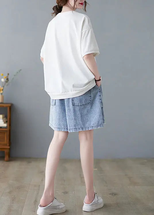 Plus Size White Oversized Print Cotton Tanks Summer Ada Fashion