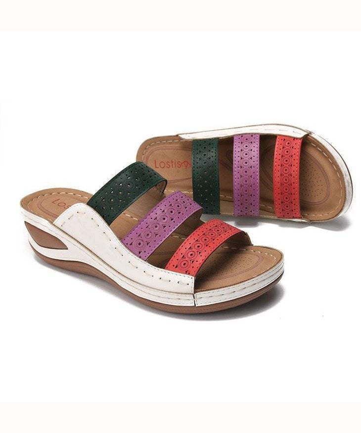 Plus Size White Slide Sandals Wedge Faux Leather Simple Splicing LY2691 - fabuloryshop