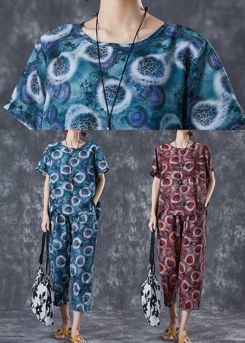 Purple Red Print Cotton Two Pieces Set Low High Design Summer LY6746 - fabuloryshop