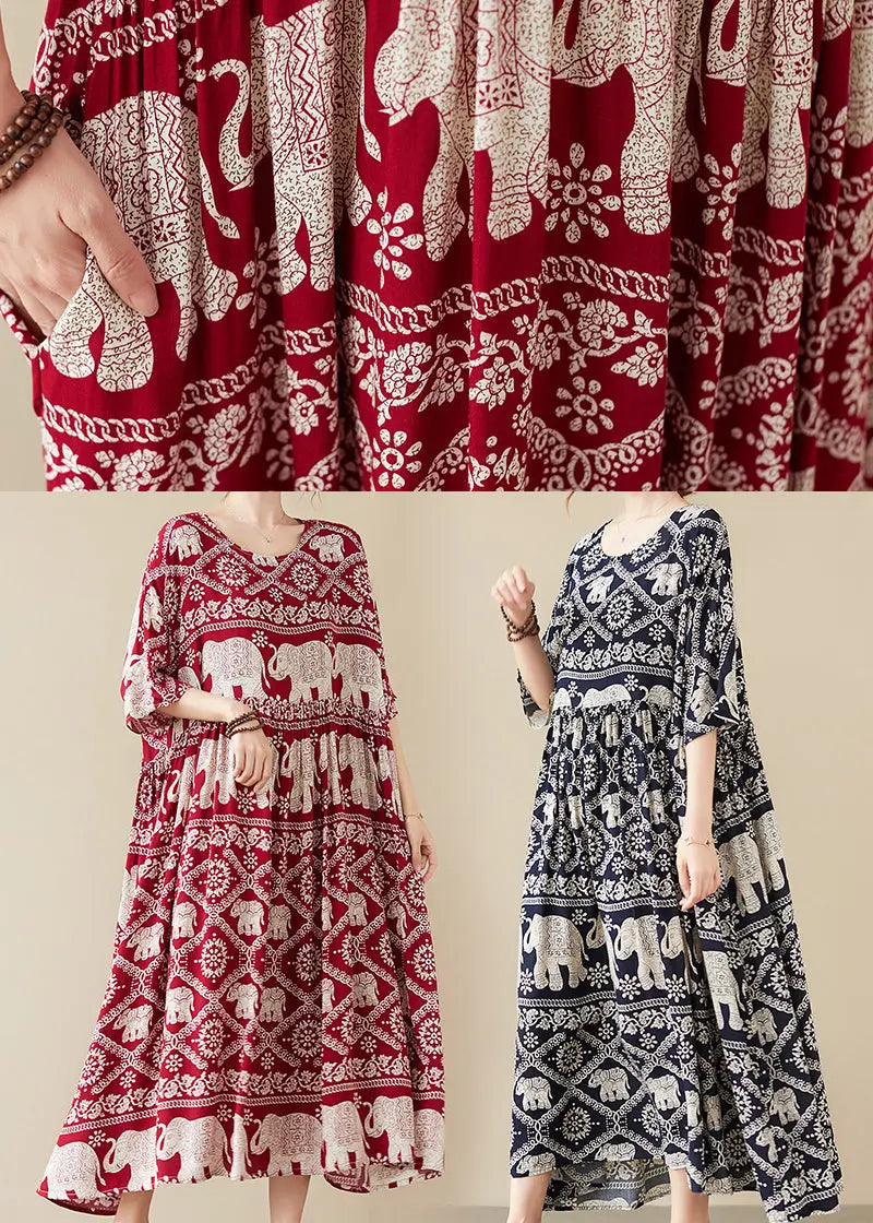 Red Elephant Print Cotton Dress Exra Large Hem Summer Ada Fashion