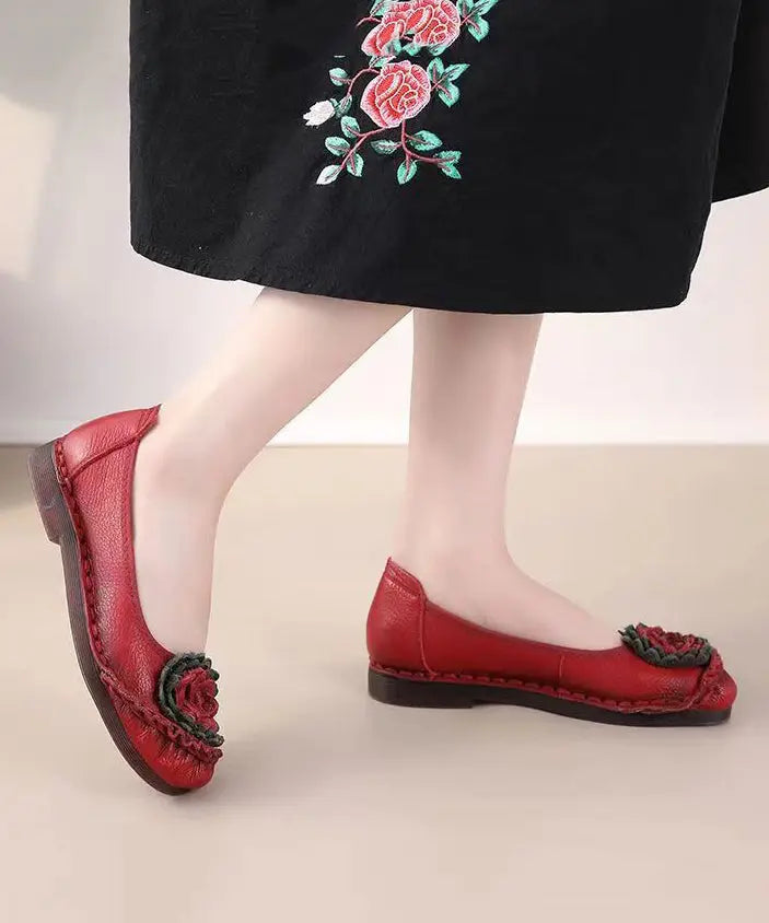 Red Flat Shoes For Women Comfortable Splicing Floral Ada Fashion
