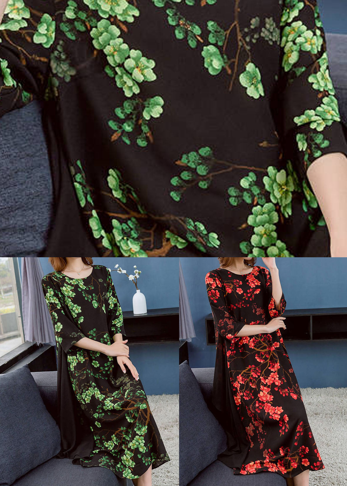 Red Print Patchwork Chiffon Dresses O Neck Wrinkled Summer Ada Fashion