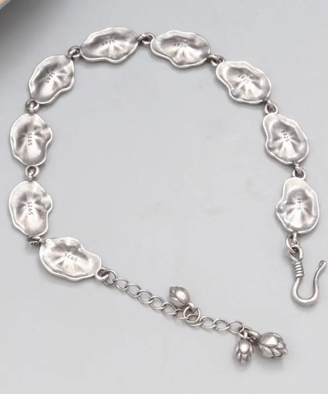 Retro Blue Sterling Silver Oil Drip Lotus Chain Bracelet Ada Fashion