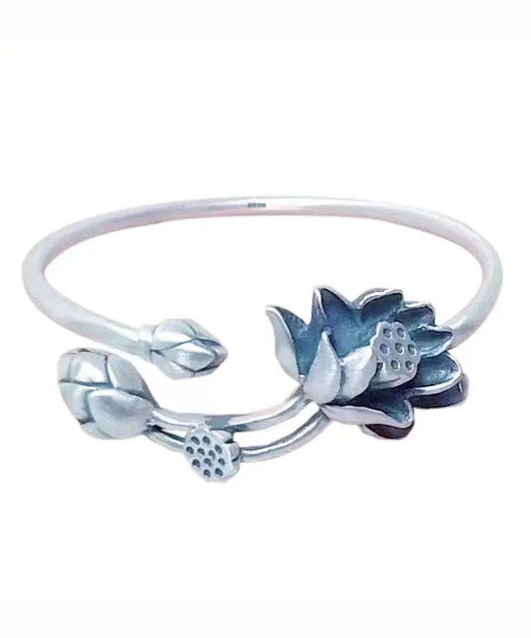 Retro Fashion Silk Sterling Silver Lotus Cuff Ada Fashion