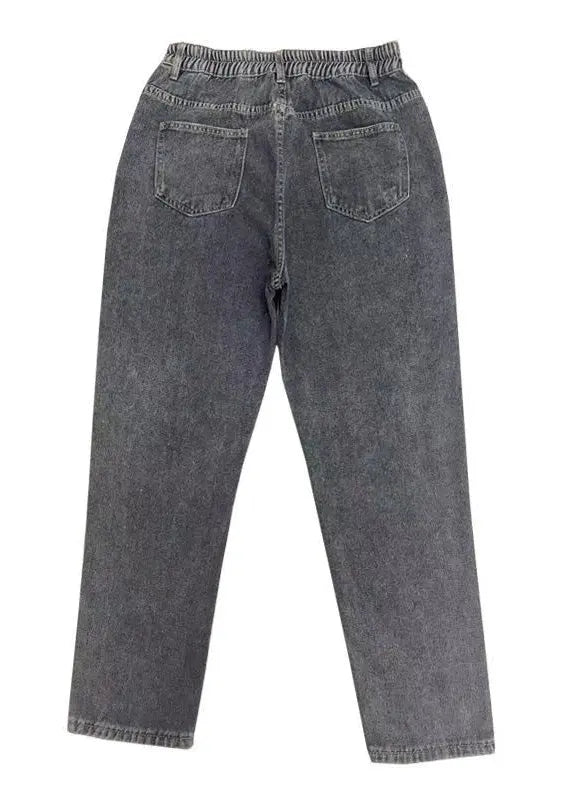 Retro Grey Patchwork Elastic Waist Crop Jeans Summer Ada Fashion