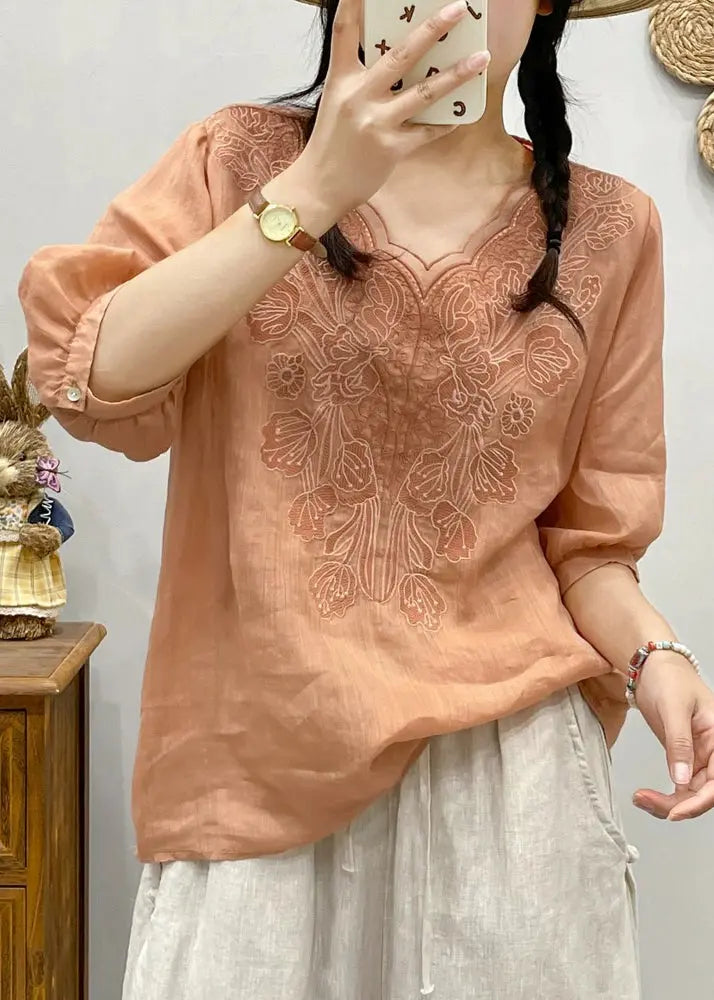 Retro White Embroideried Floral Tulle Patchwork Ramie T Shirt Summer Ada Fashion