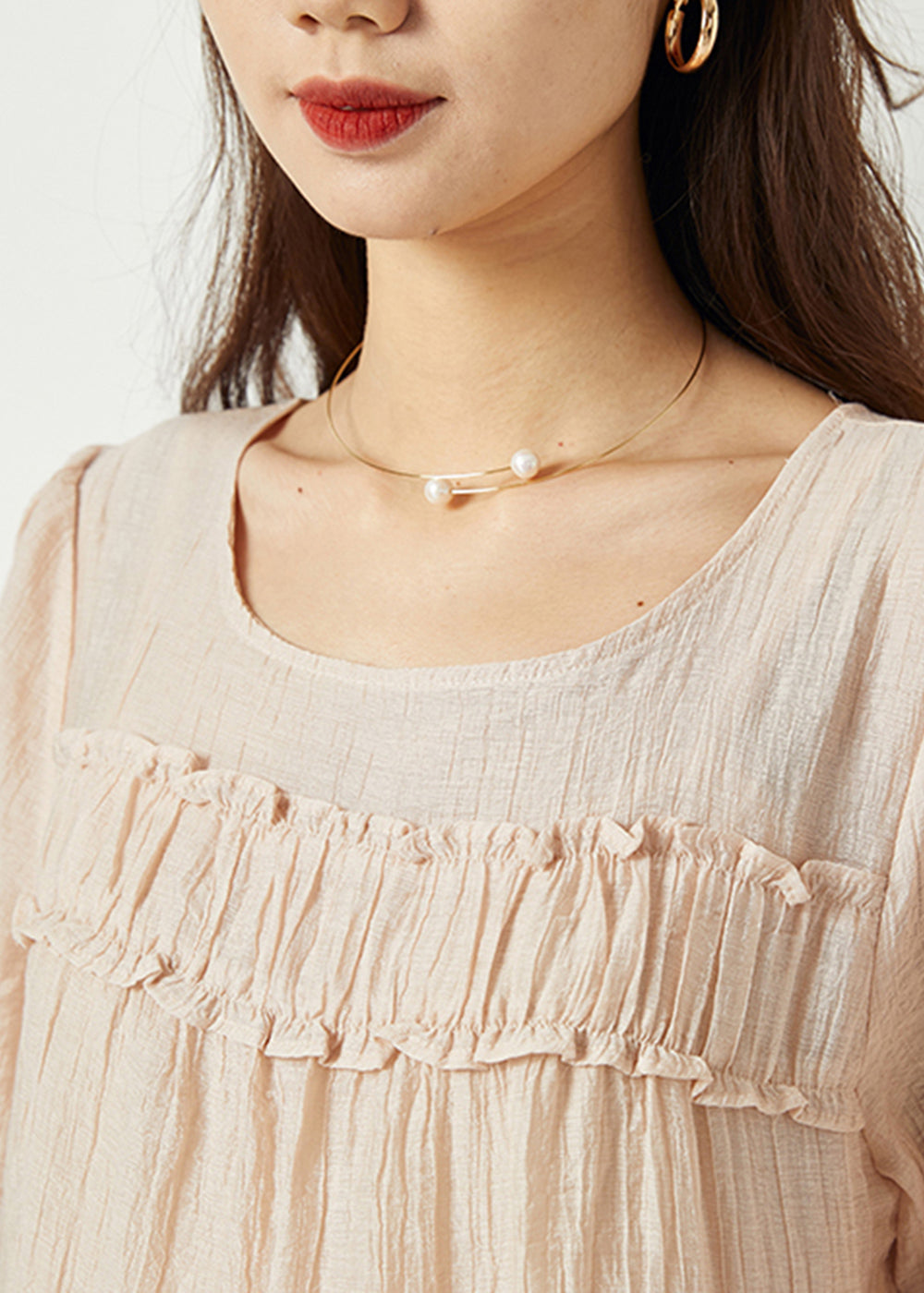 Simple Beige O-Neck Patchwork Wrinkled Linen Silk Long Dress Summer LY1081 - fabuloryshop