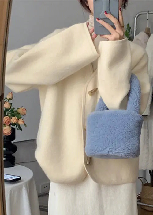 Simple Beige V Neck Button Knitting Cotton Coats Fall Ada Fashion