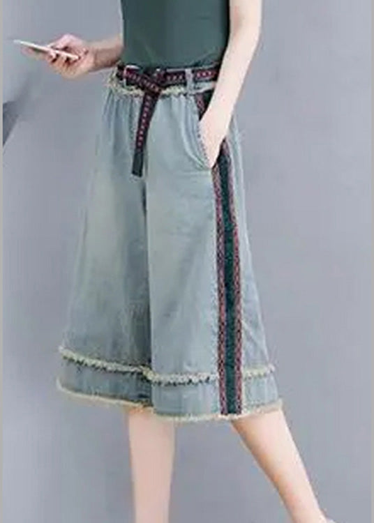 Simple Blue Patchwork High Waist Crop Jeans Summer TY1050 - fabuloryshop