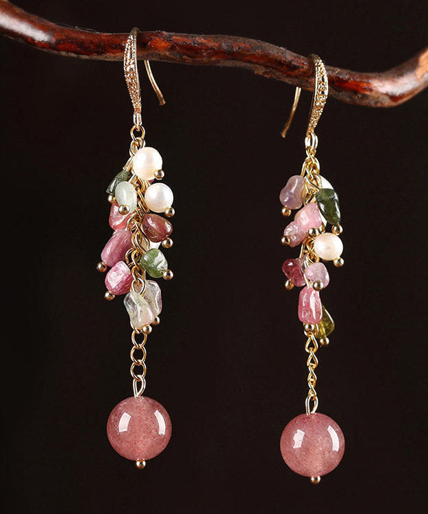 Simple Pink Copper Crystal Pearl Drop Earrings LY1998 - fabuloryshop