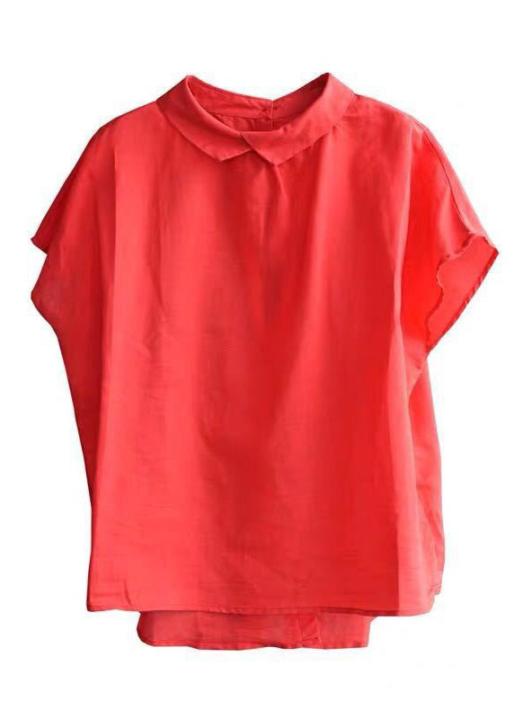 Simple White Peter Pan Collar Button Solid Ramie Top Short Sleeve Ada Fashion
