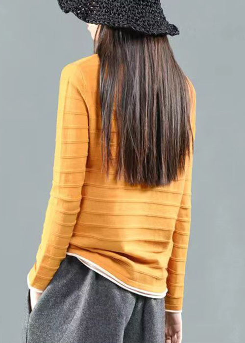 Simple Yellow Turtleneck Patchwork False Two Pieces Knitting Cotton Fall Ada Fashion