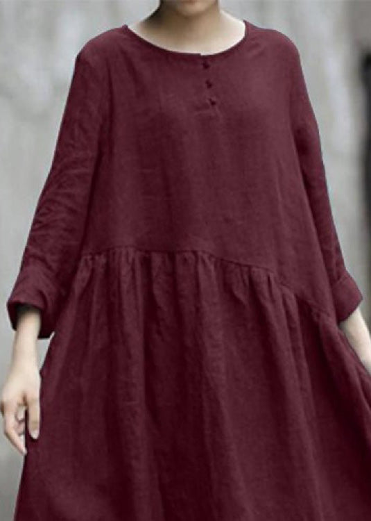 Solid Color Black Cotton Linen Long Sleeve Swing Long Dress LC0008 - fabuloryshop