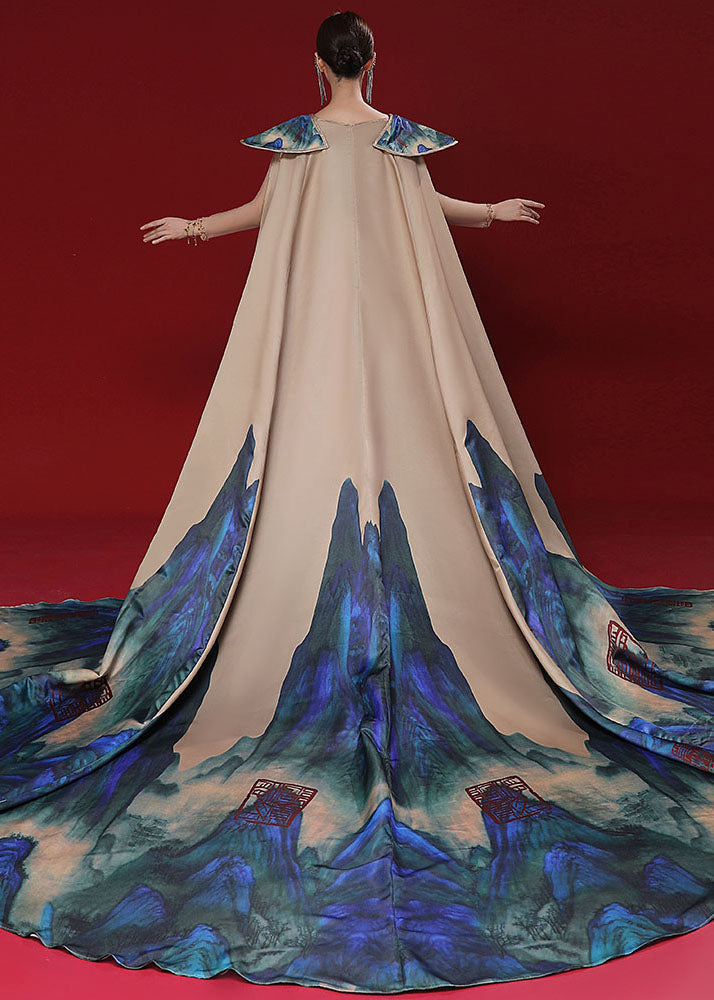 Style Champagne V Neck Tie Dye Tassel Patchwork Silk Mopping Maxi Dresses Summer Ada Fashion