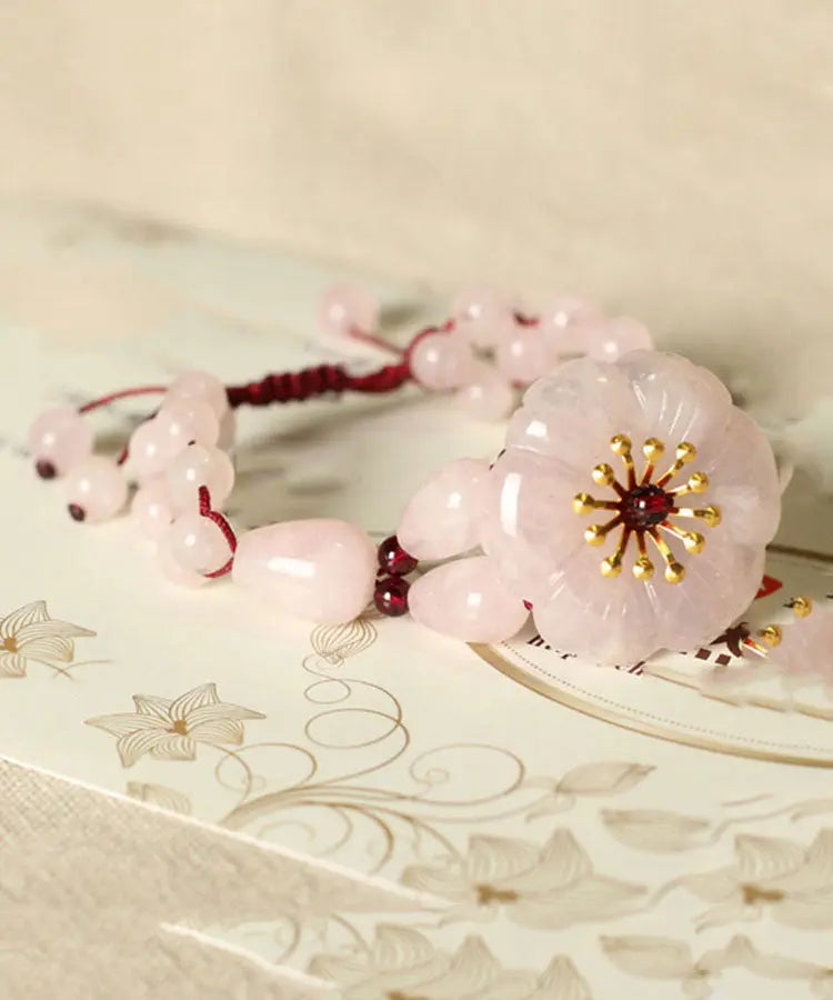 Style Pink Hand Woven Crystal Garnet Charm Bracelet Ada Fashion