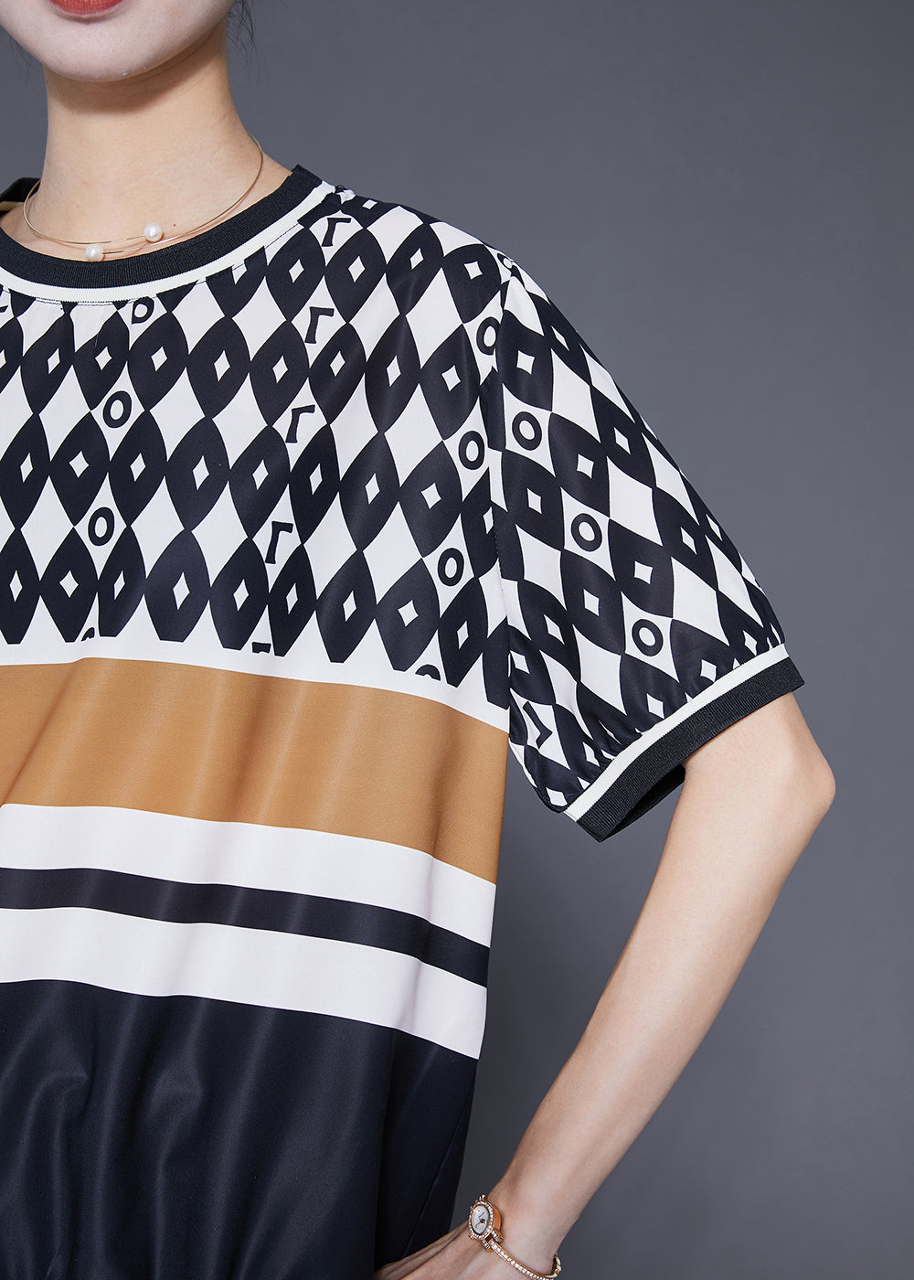 Stylish Black Oversized Print Chiffon Two Pieces Set Summer Ada Fashion
