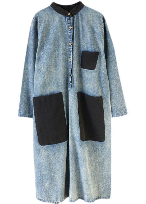 Stylish Blue Oversized Patchwork Pockets Cotton Denim Dresses Spring LY2376 - fabuloryshop