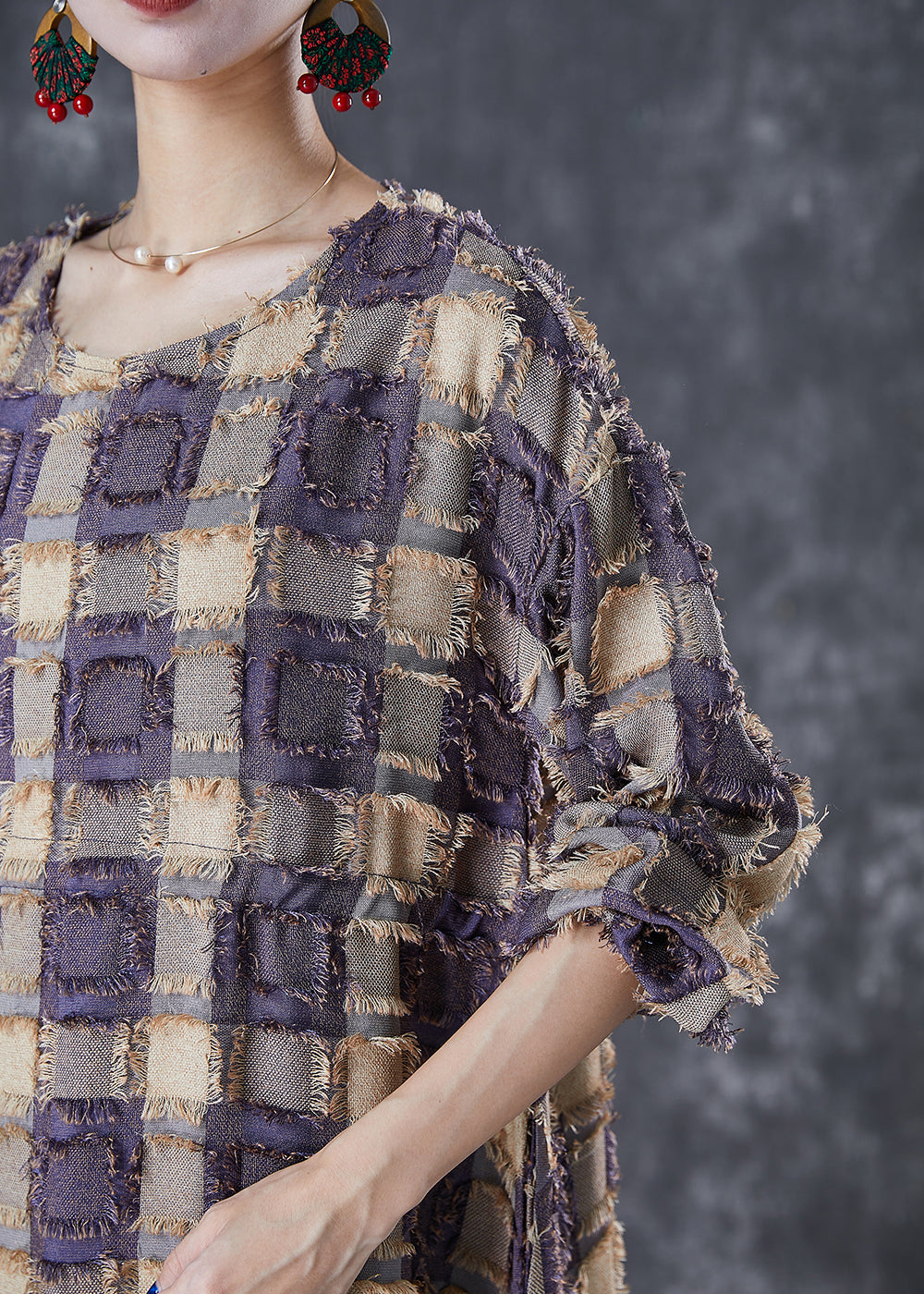 Stylish Colorblock Tasseled Plaid Cotton Dresses Fall Ada Fashion