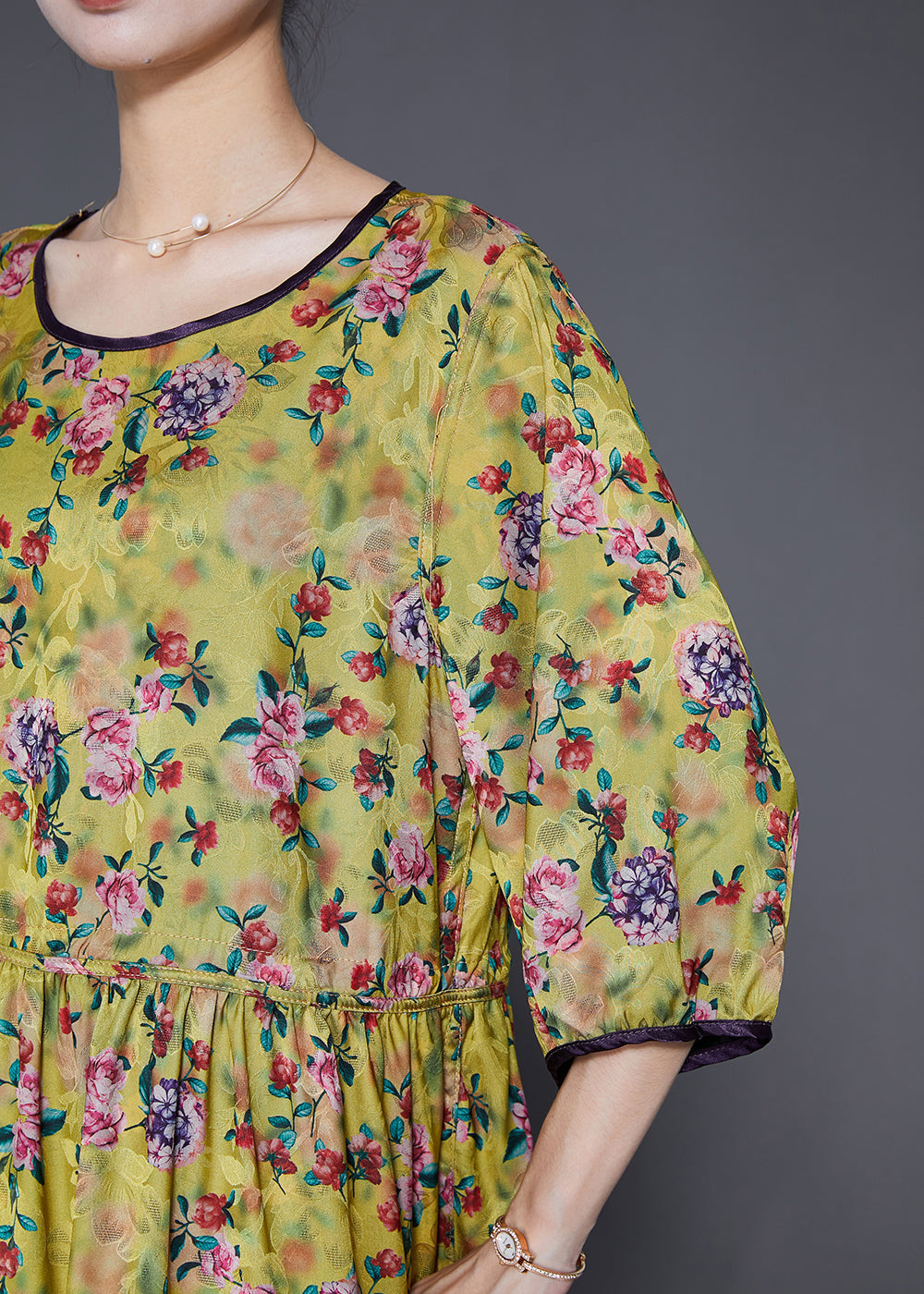Stylish Green Oversized Print Wear On Both Sides Silk Long Dresses Summer Ada Fashion