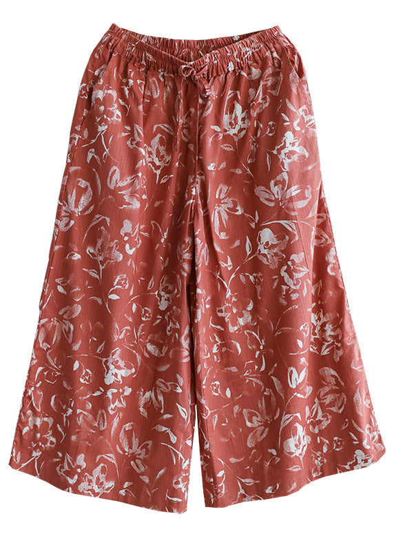 Stylish Red Print Elastic Waist Drawstring Wide Leg Pants Summer LY4534 - fabuloryshop