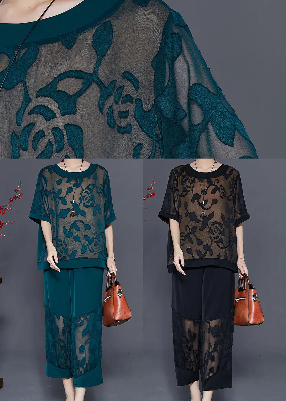 Unique Black Oversized Patchwork Silk Two Pieces Set Summer Ada Fashion