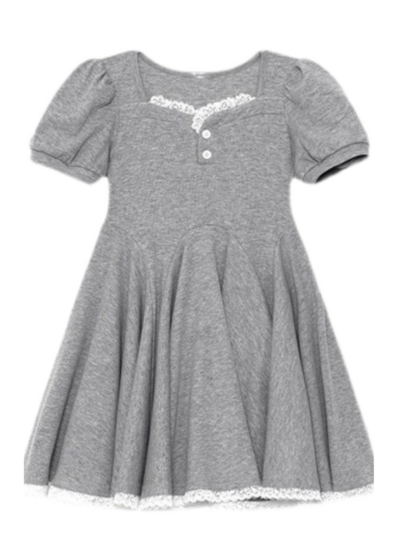 Unique Black Square Collar Lace Patchwork Button Cotton Girls Party Maxi Dress Short Sleeve LY5507 - fabuloryshop