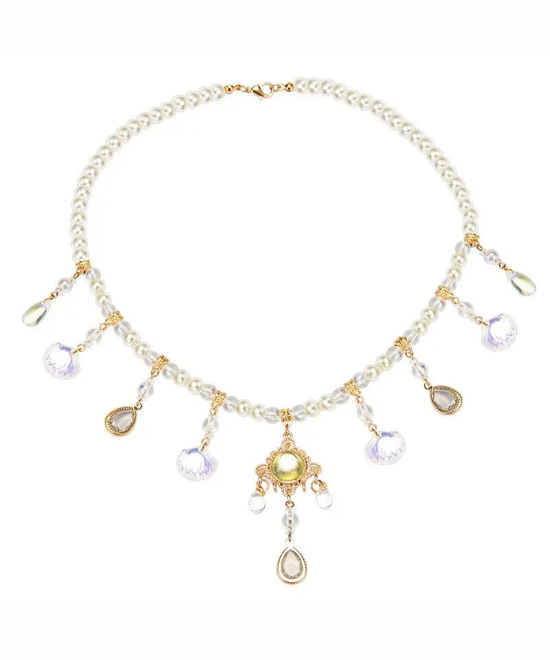 Unique Colorblock Pearl Shell Flower Lariat Necklace Ada Fashion