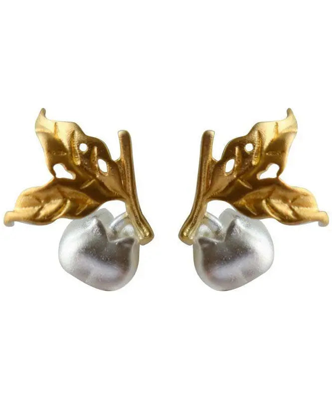 Unique Colorblock Sterling Silver Overgild Leaf Stud Earrings Ada Fashion